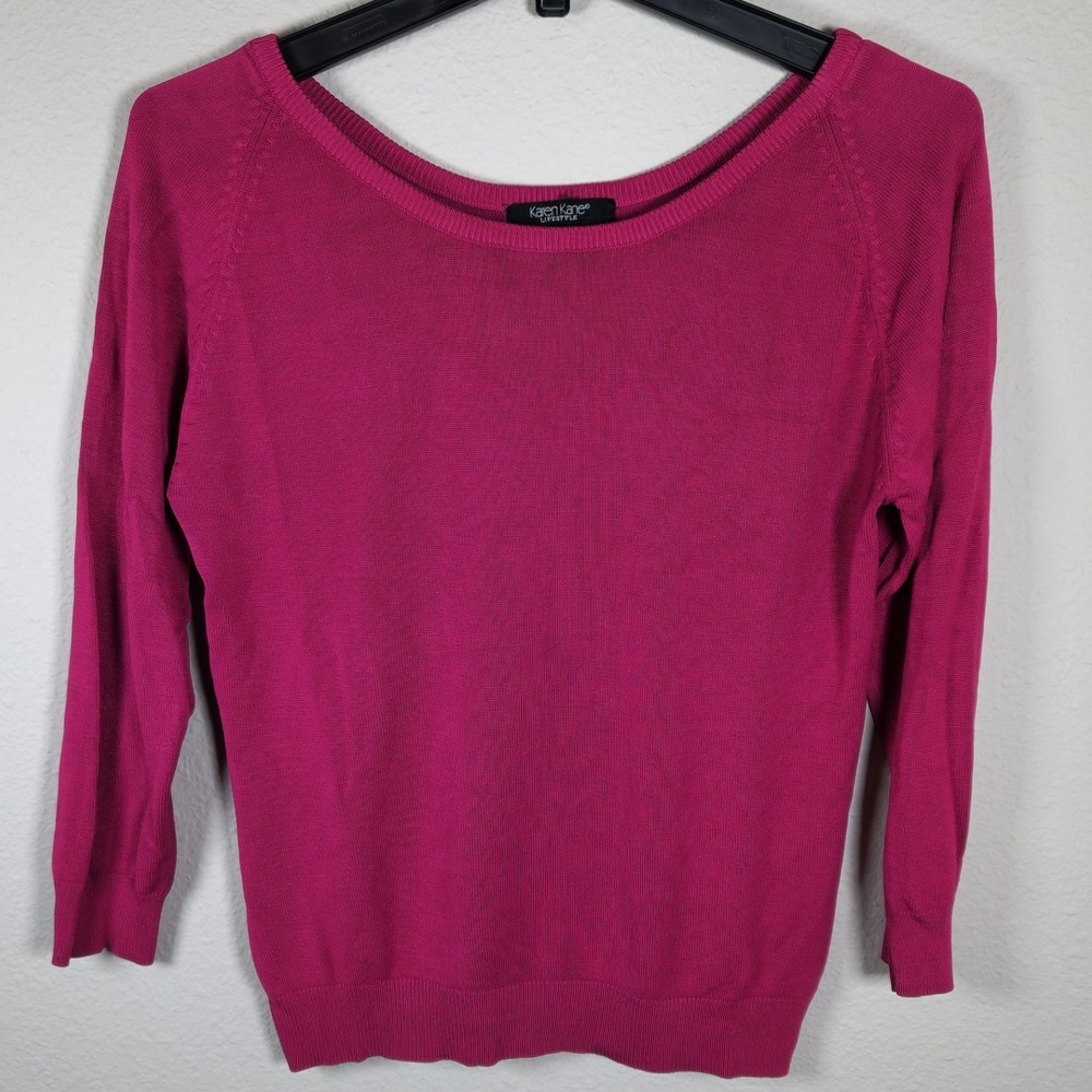 Karen Kane Lifestyle Fuchsia Pink 3/4 Sleeve Boat Neck Sweater Top Size L